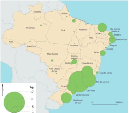 fig. 3 – estudantes brasileiros inquiridos, por estado de residência, antes da vinda para Portugal (%)