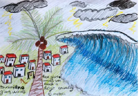fig. 6 – Dessin de tsunami réalisé par une adolescente de 12 ans habitant sines, avril 2014