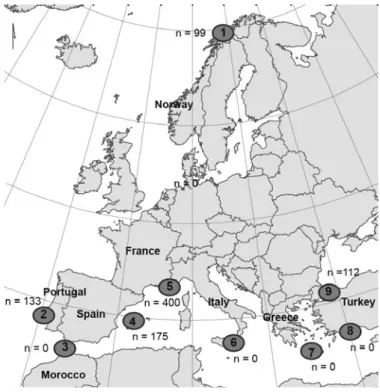 fig. 1 – Localisation des zones d’études du programme astarte.