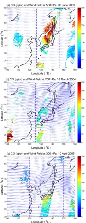 Figure 5. Profiles of MOPITT CO and the a priori, averaged over the corresponding boxed area in Fig