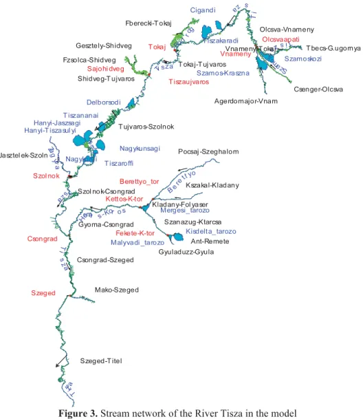 Figure 3. Stream network of the River Tisza in the model 
