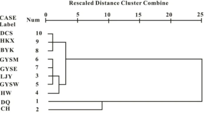 Fig. 4. Dendrogram showing sampling site clusters on Dianchi Lake.