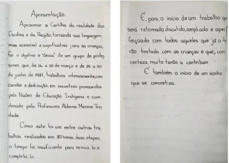 Figura 05 - Versão Manuscrita - Cartilha Aprendendo com a Natureza, 1987. 