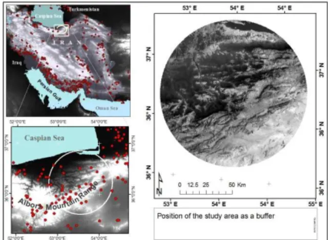 Figure 1: position of the study area in Alborz Mountain Range.  
