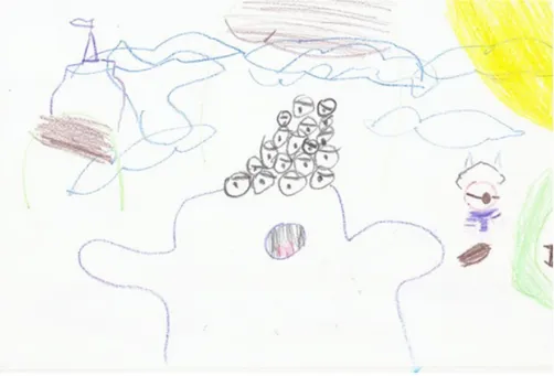 Figure 3: A child represents in drawing  characters of the game  The Mystery of Dreams