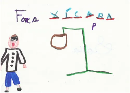 Figure 5: A child reproduces the game “O jogo da Forca” in its digital version