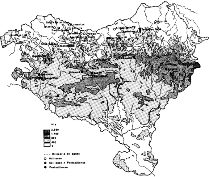 Fig.  1.- Mapa  de  dispersión  de  los  yacimientos  Epipaleolíticos. 