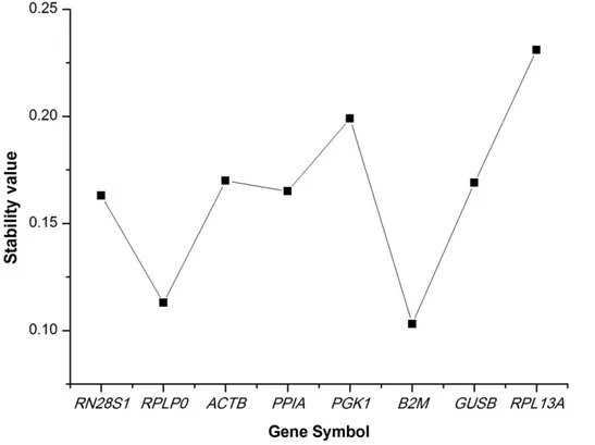 Figure 4. Determination of the housekeeping gene expression stability by NormFinder. The stability value is estimated using the model- model-based approach