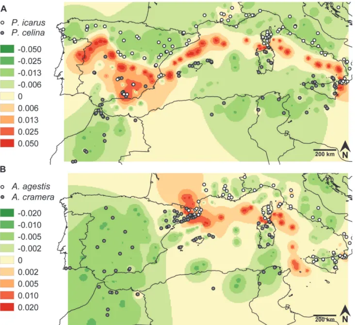 Fig 2. Genetic landscapes obtained for the sequenced specimens of the two pairs of cryptic species