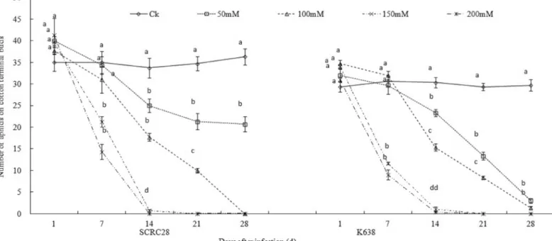 Fig 1. Population dynamics of aphids on the cotton cultivars, SCRC28 and K638 under NaCl stress