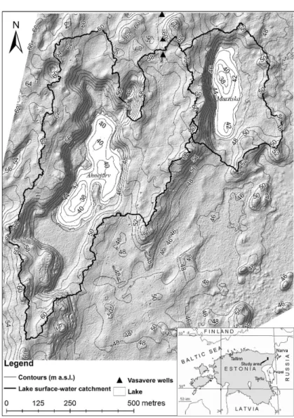 Fig. 1. Location and topography of the study site (topographic data from the Estonian Land Board)