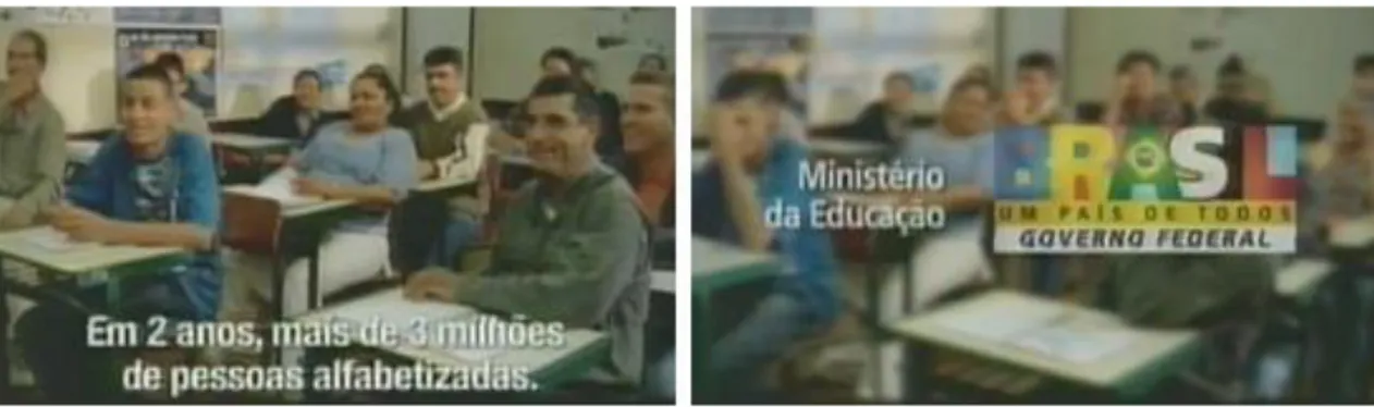 Fig. 5 – Fotogramas da propaganda do Programa Brasil Alfabetizado – Jovens,  adultos e idosos alfabetizando-se – com créditos finais