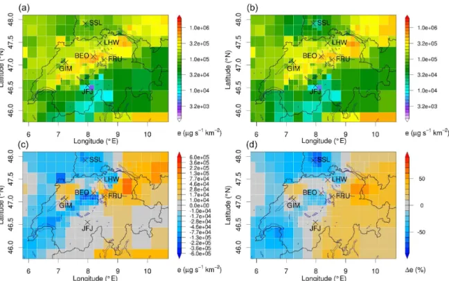 Figure 2. (a) Prior and (b) posterior surface fluxes of CH 4 in the base inversion and low particle release heights (B low)