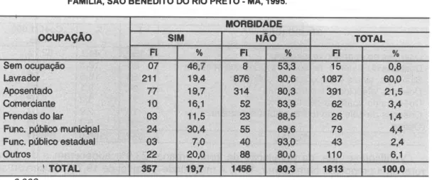 TABELA  5  - DISTRIBUIÇ\O  DA  MORBIDADE  REFERIDA,  SEGUNDO  AS  CONDiÇÕES  DE  MORADIA, SAO BENEDITO DO  RIO  PRETO - MA,  1 995