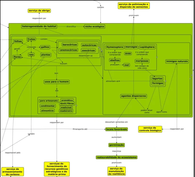 Figura 11: Versão 34 do mapa conceitual com zoom nos conceitos em verde relacionados a 