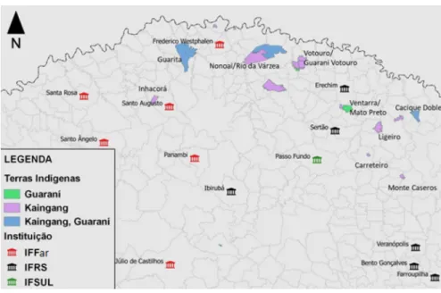 Figura 1 – Mapeamento das terras indígenas demarcadas e dos campi da   Rede Federal do Rio Grande do Sul