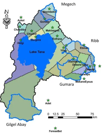 Figure 6. Thiessen Polygon of stations likely a ff ected by convective rainfall in the Lake Tana Basin