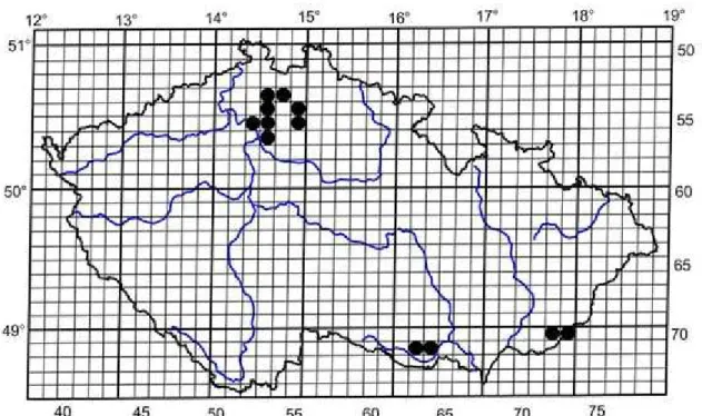 Fig. 1. Faunistic grid map showing the distribution of Vertigo moulinsiana in the Czech Republic