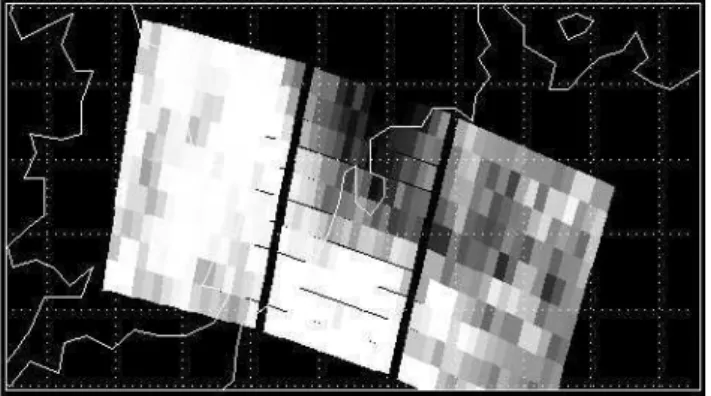 Fig. 2. Image showing the reflectance in 16 PMD sub-pixels inside each of a number of GOME pixels over the Netherlands (1 August 1997, pixel nrs: 480–510 (north to south), tracknr 104).