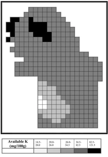 Figure 3. – Content and spatial distribution of available potassium in the investigated soils from Serbia