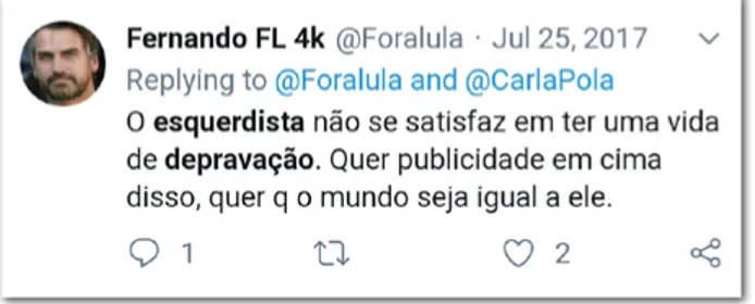 Fig 1. Tweet  da instância cidadã um ano antes  do pleito de 2018