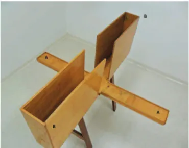 Figure 1. Elevated plus maze. This apparatus consists of a cross-shaped  platform, elevated 50cm from the floor, and with a pair of opposing open arms  and a pair of opposing closed arms laterally