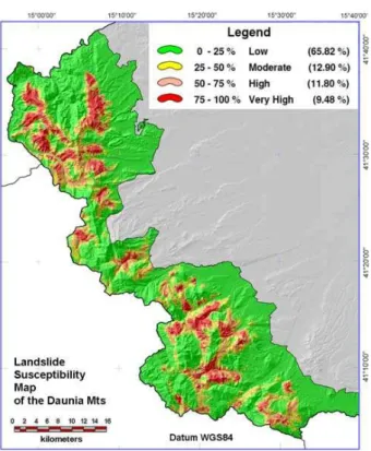 Fig. 8. Susceptibility map produced by the LR analysis.