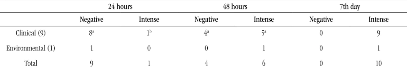 TABLE 11 –  Protease production activity in clinical and environmental Cryptococcus gattii samples isolated in Sergipe, Brazil