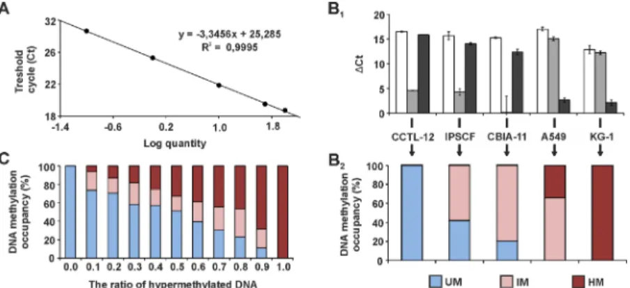 Fig 1. MethylScreen technology principles and data interpretation. (A) Representative qPCR standard curve for PAX6 obtained from 100, 50, 10, 1 and 0.1 ng of control DNA per reaction