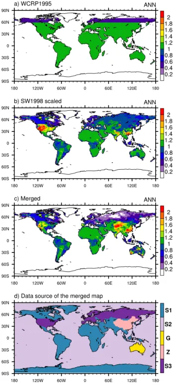 Table 1. Regionally averaged annual mean radon emission flux over land in the merged radon flux map.