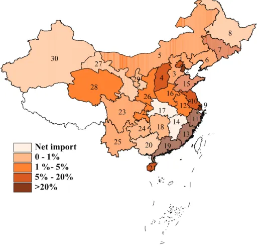 Fig. 5. Share of net virtual water export in total water use in di ff erent provinces.