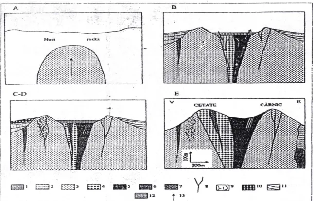 Figure 2.  Ro ia Montană Metalliferous Field, Cetate-Cârnic mineralized structure, Metaliferi Mountains  (Southern Apuseni Mountains): A