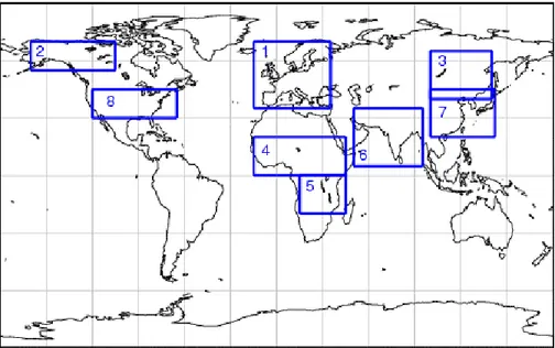 Figure 1. Regions used for regional data-stratification in the troposphere for the comparison with satellite data