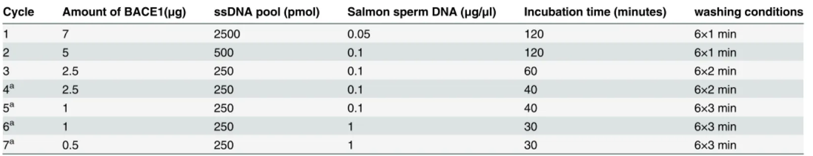 Table 1. Selection conditions in the SELEX process.