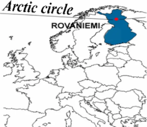 Figure 1.The position of Rovaniemi region in Europe and Finland  Source: http://www.rovaniemi.fi 