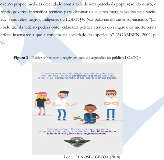 Figura 3 - Folder sobre como reagir em caso de agressões ao público LGBTQ+ 