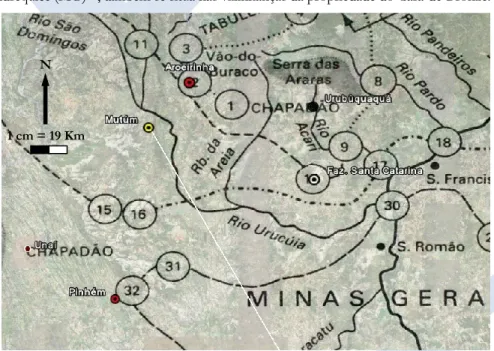 Figura 3 – Andanças de Riobaldo na porção setentrional do mapa de Corpo de baile   (adaptado de BOLLE, 2004, p