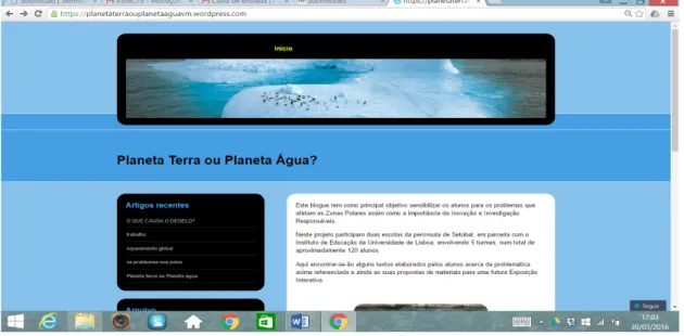 Figura 1. Página inicial do blogue “Planeta Terra ou Planeta Água?”.