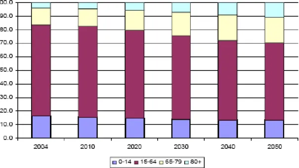 Figure 2. Changes in the age structure of the EU25 population [4]. 