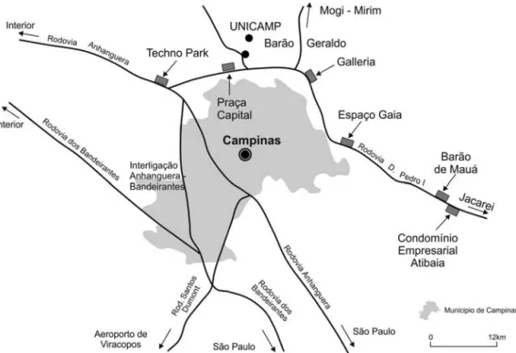 fig. 2 – Condomínios industriais e empresariais em Campinas (sP) e entornos.