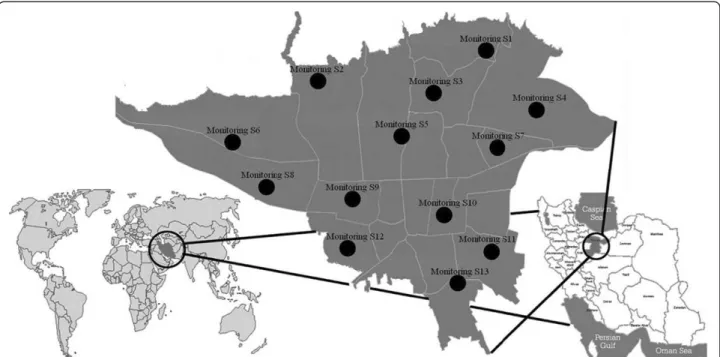 Figure 1 Map of the study area and locations of monitoring stations (Monitoring S) with valid observations.