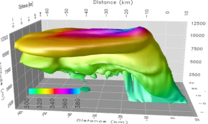 Figure 4 shows the simulated extent of the 150 µg m −3 - -isosurface of the aerosol mass distribution after 40 min of