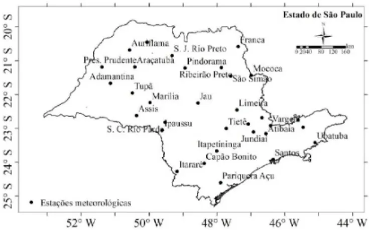Figura 1. Localização  das  estações  meteorológicas  utilizadas nas comparações com dados via  sensoria-mento remoto