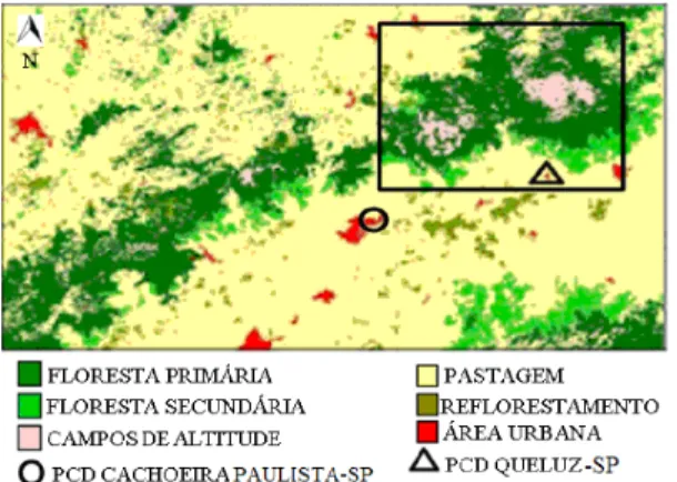 Figura 1. Classiicação não supervisionada do uso da  terra de uma porção da Serra da Mantiqueira e do  Vale do Rio Paraíba do Sul, localizada entre 22° 33’ 