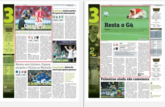 Fig. 3: Notícia A - Jornal Metro BH, 22/11/2018, seção 3 - Esporte, pág. 16.  Título: Quase lá… 