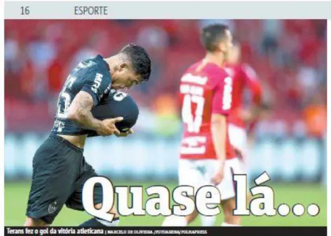 Fig. 4: Notícia B: Jornal Metro POA, 22/11/2018, seção 3  - Esporte, pág. 12; Título: Resta o  G4