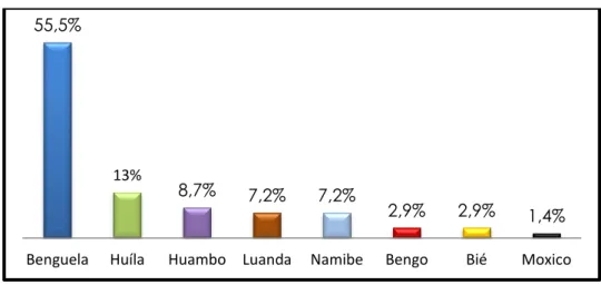 Gráfico 1) Participação dos professores por província 