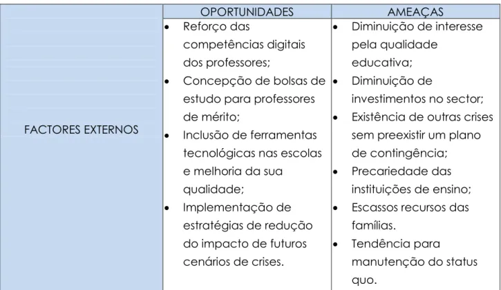 Tabela 2: Síntese dos possíveis factores externos 