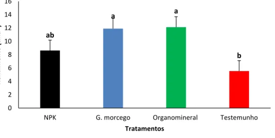 Gráfico  8.  Rendimento  (t.ha -1 ),  em  função  da  aplicação  de  fertilizantes  orgânicos,  minerais