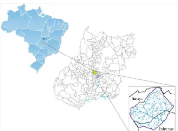 Figura 1.  Bacia hidrográfica do Alto Meia Ponte, GO A  geologia  da  região  é  representada  por  rochas  do complexo  granulítico  An ápolis-Itauçu,  Associação Ortognáissica-Migmatítica e Suíte Gabro-Diorítica  Anicuns-Santa  Bárbara,  granitóides,  al